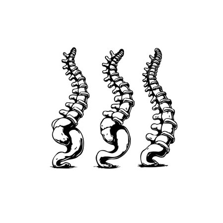 Illustrations showing three human spines. Representing skeletal anatomy, health, and the vertebral structure. The image can be useful for medical or scientific studies.のイラスト素材
