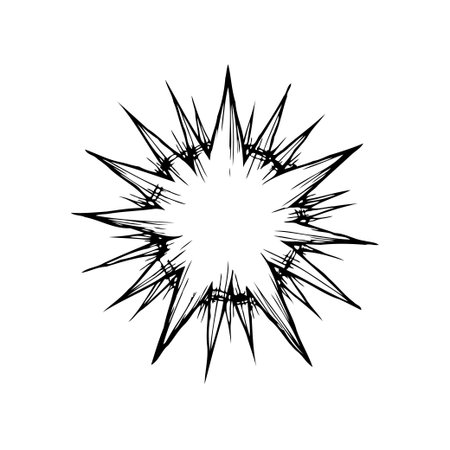 An abstract graphic element featuring a spiky burst effect with a transparent center. Ideal for adding emphasis and visual interest to design projects.のイラスト素材