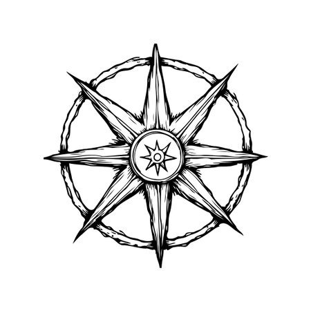 Detailed compass rose vector illustration, perfect for adding a touch of vintage nautical charm to your designs. Represents exploration, direction, and the spirit of adventure.のイラスト素材