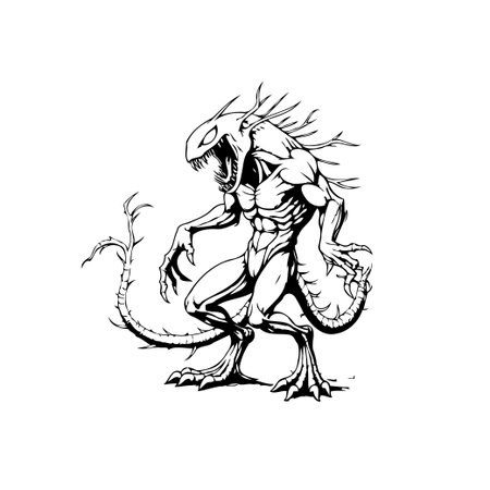 A fearsome, scary illustration of a creature with sharp teeth and claws, evokes feelings of dread and terror. Perfect for horror or fantasy-themed creative projects.のイラスト素材