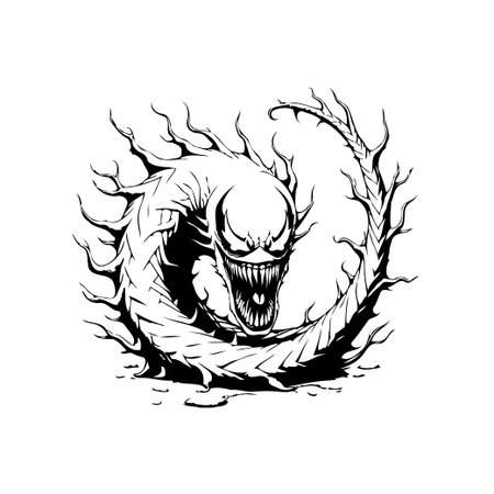 An abstract drawing of a sinister creature with twisted limbs embodies darkness scary fantasy concept art illustration creating unsettling atmosphere perfect for Halloween or horror themesのイラスト素材