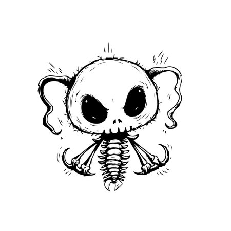 The image features a creepy cartoon monster illustration perfect for Halloween. It showcases spooky elements in a scary style, suitable for Halloween decoration.のイラスト素材