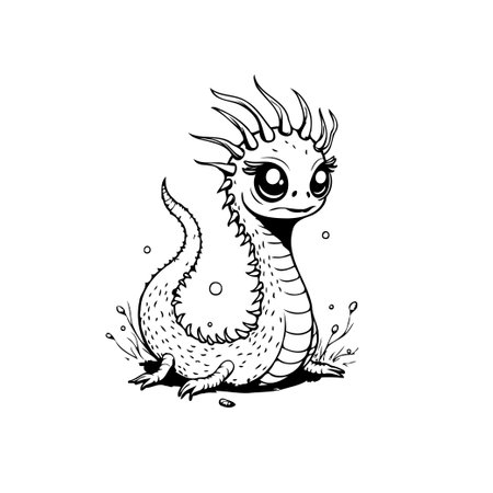 A charming and whimsical illustration of a cute cartoon dragon, perfect for children's books, coloring pages, and creative design projects.のイラスト素材