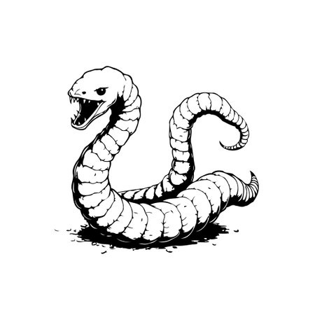 A monochrome illustration features a menacing snake with scales, positioned ready to strike. The image captures the essence of danger and the wild.のイラスト素材