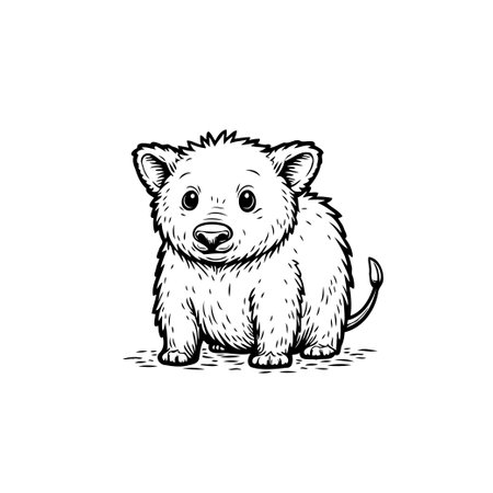 A charming illustration of a wombat, drawn in a minimalist style. The cute animal, perfect for a children's book, is simply captured in black and white.のイラスト素材