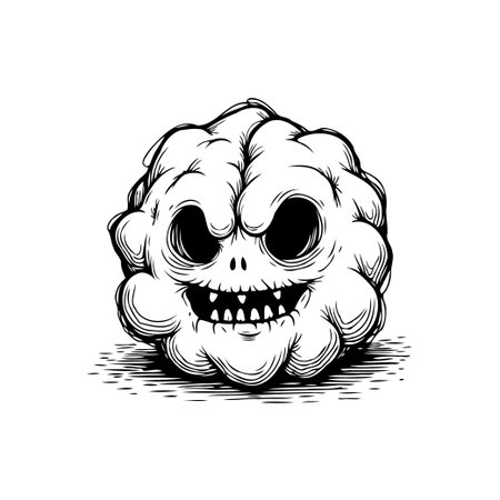 Whimsical Halloween illustration of a brain-shaped cloud monster. A funny, spooky character design perfect for Halloween or fun-themed projects. A digital drawing that will give a smile to anyone who sees it.のイラスト素材