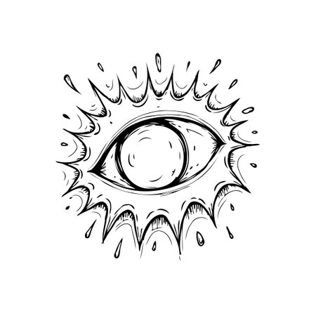 A detailed black and white illustration of an eye with a mystical or occult theme. The artwork captures a spiritual and esoteric feel, perfect for fantasy or witchcraft-related projects.のイラスト素材