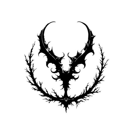 An abstract gothic design featuring intricate dark horns encircled by branches, evoking a mystical and aesthetic presence. Isolated for versatile use.のイラスト素材