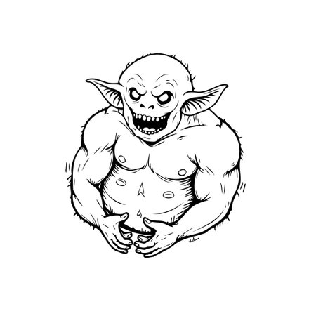 Illustration of a menacing goblin with sharp teeth and powerful physique. Ideal for fantasy projects, horror themes, or character design concepts.のイラスト素材