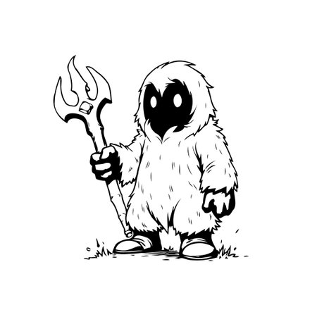 A mysterious hooded character wielding a flaming trident staff, creating an intriguing fantasy themed illustration. The creature's silhouette evokes a sense of magic and supernatural presence.のイラスト素材
