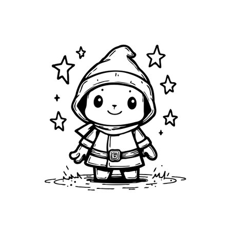 A delightful cartoon illustration featuring a cute character with a pointed hat, surrounded by stars. Perfect for children's designs, illustrations, and whimsical projects. Vector format.のイラスト素材