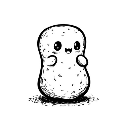 A cute cartoon potato with big eyes and a happy smile. This hand-drawn illustration is perfect for adding a touch of sweetness and fun to any design project.のイラスト素材