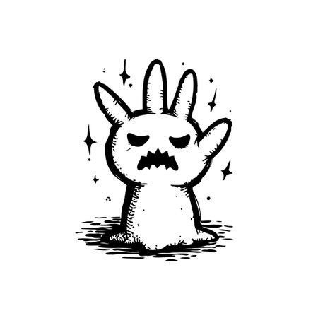 A whimsical cartoon illustration featuring a stylized rabbit character with cute details and a touch of eerie charm, perfect for fantasy or Halloween themed designs.のイラスト素材