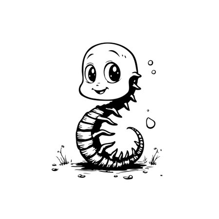 This is an adorable worm cartoon character with a happy smile. Isolated on a simple background, the illustration is cute and friendly.のイラスト素材