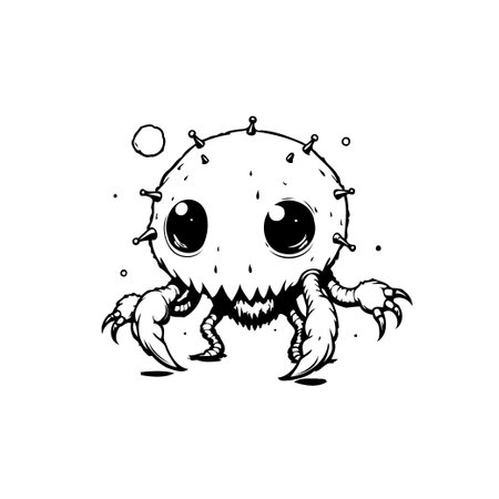 This is a captivating illustration of a cute virus monster, perfect for children's books or educational materials about germs in a playful and engaging way.のイラスト素材