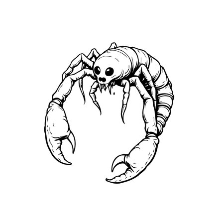 Detailed black and white illustration of a monster with large claws and many legs. It's perfect for adding a touch of creepiness to your artwork.のイラスト素材