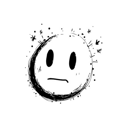 A minimalist black and white illustration of an emotionless face, subtly expressing distress. The monochromatic design conveys a sense of neutrality combined with external pressure.のイラスト素材