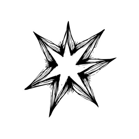 Hand-drawn starburst explosion. Black and white vector illustration of a starburst element, perfect for adding a rough, edgy touch to design projects and artistic creations.のイラスト素材