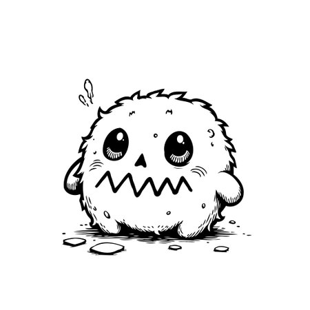 A cute, furry monster illustration, perfect for adding a whimsical touch to any design. This adorable character is great for children's books or playful graphics.のイラスト素材