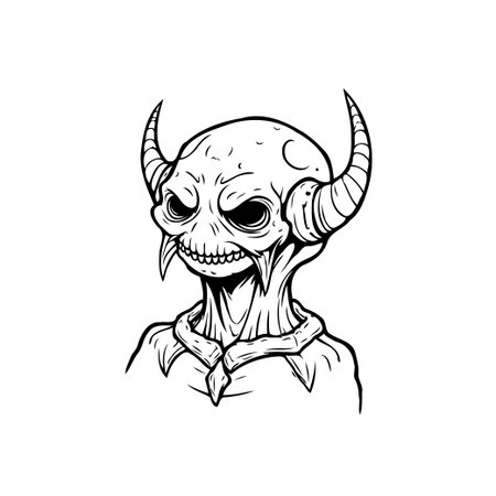 A terrifying demon with sharp fangs and large horns emerges from the darkness. This unsettling image captures the essence of nightmarish fantasy, perfect for spooky themes.のイラスト素材
