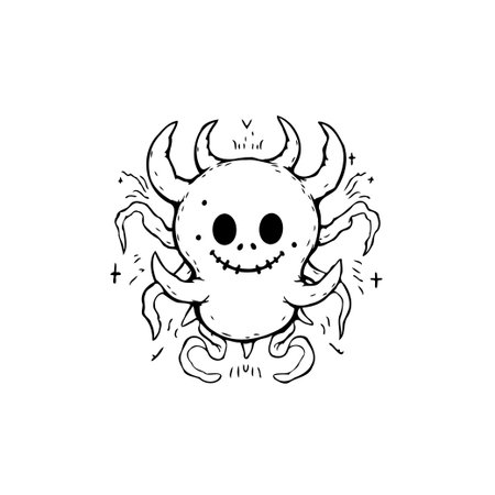 A cute and cheerful tentacled monster doodle, perfect for adding a whimsical touch to designs for kids or Halloween projects. This hand-drawn character brings a playful vibe.のイラスト素材