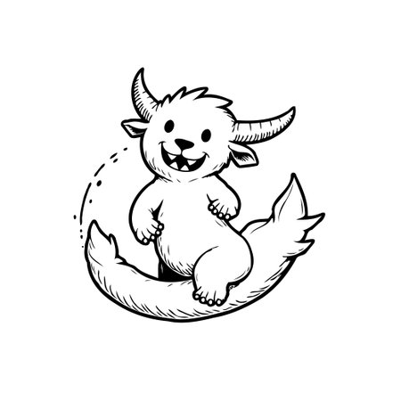 A cheerful cartoon bull is depicted in a charming doodle-style illustration, complete with adorable features. The playful character adds a touch of whimsy to any creative project.のイラスト素材