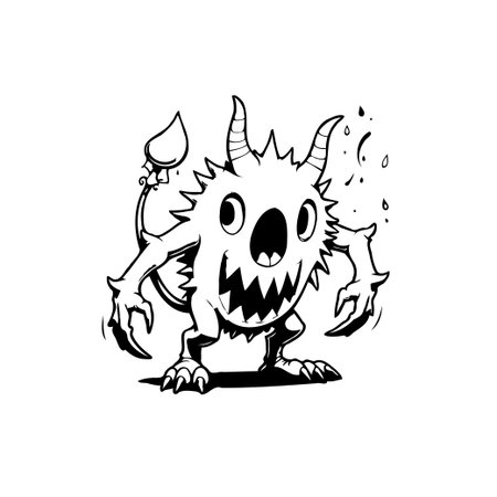A cute yet spooky monster cartoon illustration, perfect for Halloween-themed designs. The spiky character with sharp teeth and claws brings a touch of whimsy to any spooky project.のイラスト素材