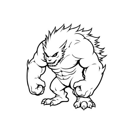 An illustration of a muscular monster character with sharp teeth, claws, and a menacing expression. Perfect for halloween, gaming, or fantasy-themed designs.のイラスト素材