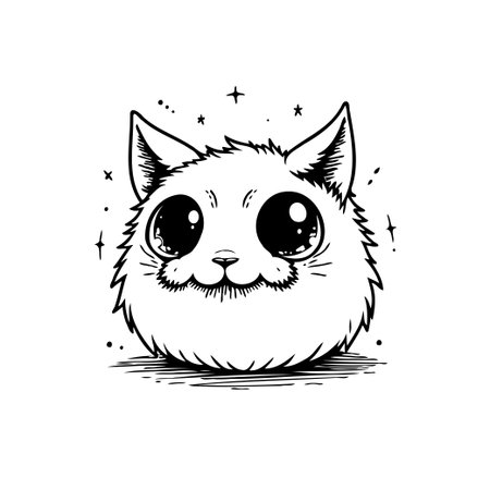 An adorable illustration of a fluffy cat with big, innocent eyes. The simple design style enhances the cuteness, making it perfect for children's books or cheerful themes.のイラスト素材