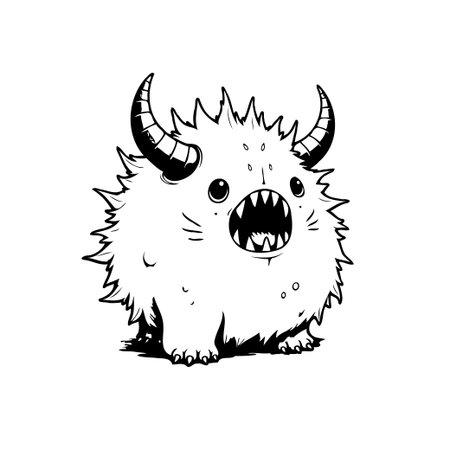 A cute and adorable horned monster illustration. This fantasy creature is perfect for adding a touch of whimsy to any design and can spread happiness.のイラスト素材