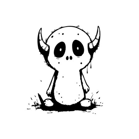 A whimsical illustration of a horned creature with a cute and spooky design perfect for Halloween greeting cards and decorative vector projects.のイラスト素材