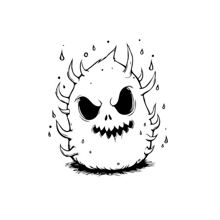 A charming black and white cartoon illustration of a whimsical Halloween monster character, perfect for adding a touch of spooky fun to your projects.のイラスト素材