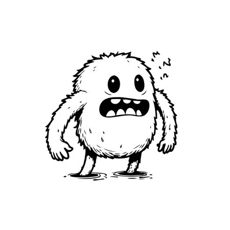 A whimsical illustration features a fluffy monster character. The artwork is perfect for children's books, playful designs, and humorous content. The monster has a cute and funny appearance.のイラスト素材