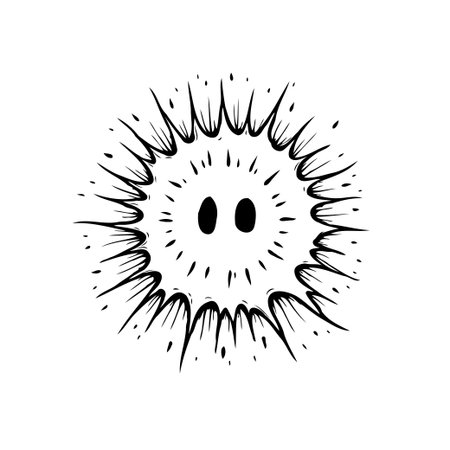 The image shows a simple and abstract spiky creature design in black and white, suitable for children's books or other design projects.のイラスト素材