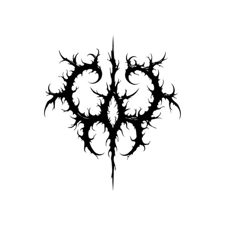 An abstract symmetrical design featuring a stylized thorny heart. The design evokes a dark and mysterious aesthetic, making it suitable for gothic or tribal-themed projects.のイラスト素材
