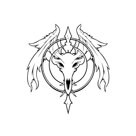 A striking emblem features an animal skull adorned with wings and ornate decorations. This detailed design evokes a sense of fantasy, gothic and artistic flair.のイラスト素材