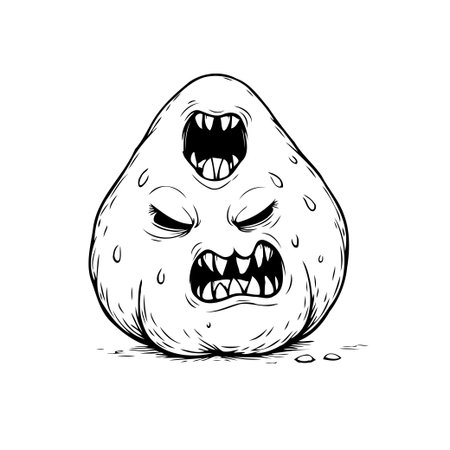 A black and white illustration depicts a two-headed cartoon monster, exuding a creepy and humorous vibe. The character is drawn in a cartoonish style, suitable for Halloween themes.のイラスト素材