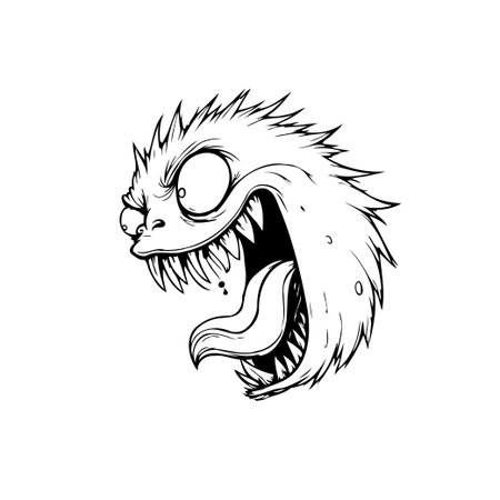 A spooky and funny illustration of a monster's face. Ideal for Halloween design, coloring pages, or as a fun cartoon character.のイラスト素材