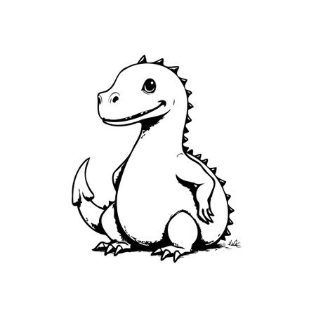 A charming cartoon dinosaur illustration showing a cute, spiky reptile, standing happily on a white background. Perfect for children's books or playful designsのイラスト素材