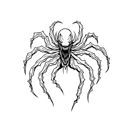 A black and white drawing of a monstrous spider. This design would be great for a tattoo or any other design. Perfect for your needs.のイラスト素材