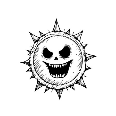 Spooky monster face illustration for Halloween design projects. Features a creepy, spiky creature with an evil grin. Ideal for festive designs.のイラスト素材