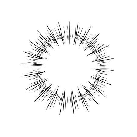 A dynamic abstract illustration featuring a radial burst design in black and white. The burst creates a sense of explosive energy, speed, and impact.のイラスト素材