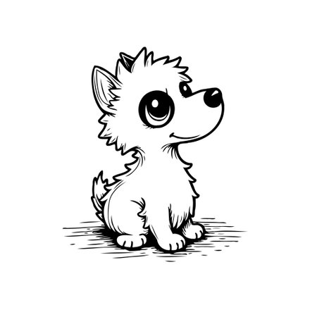 An adorable cartoon puppy illustration with big eyes and a playful expression. Perfect for children's books, greeting cards, and other cute designs.のイラスト素材