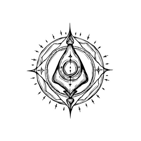 An intricate mystical symbol rendered in black and white, evokes spirituality and magic. Ideal for esoteric or artistic projects, or adding a touch of mystique to your design.のイラスト素材