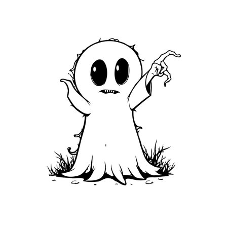 A cute cartoon ghost illustration for Halloween. Vector graphic with a spooky, friendly ghost on a white background. Perfect for themed designs.のイラスト素材