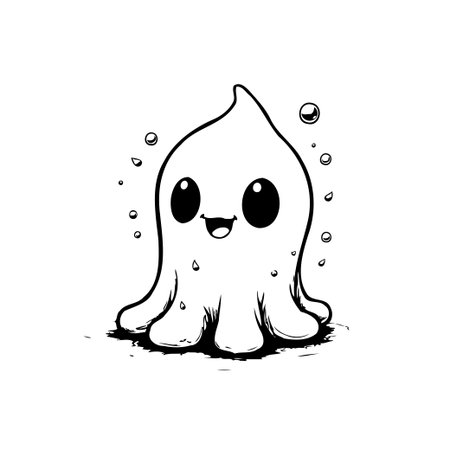 This is a cute cartoon ghost illustration with big eyes. This image is perfect for Halloween, digital art, or playful design project.のイラスト素材