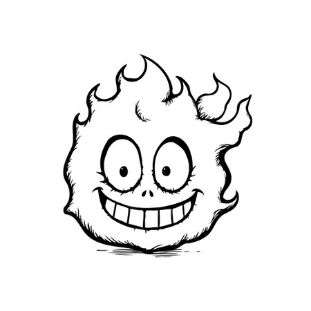 A cartoonish flame character vector illustration showcasing a quirky smiling face with playful, expressive design elements and a cheerful vibe, perfect for various creative designs.のイラスト素材