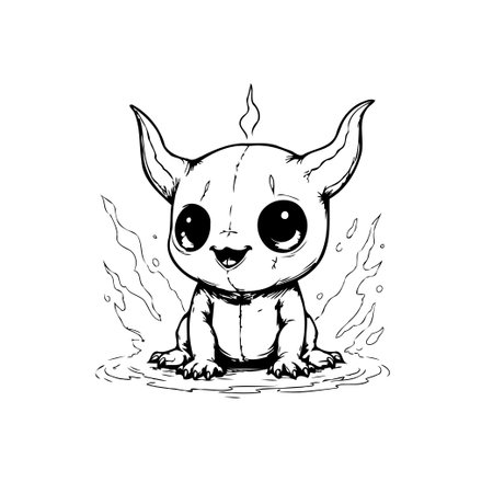 This charming illustration features a cute horned creature with big eyes and a playful smile. Its whimsical design makes it perfect for various creative projects.のイラスト素材