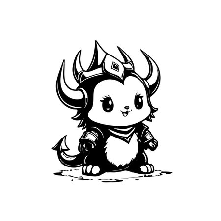 An adorable, kawaii demon mascot character illustration featuring horns and a tail. The perfect graphic for kids books and fantasy concept art. A stylized and cheerful design.のイラスト素材