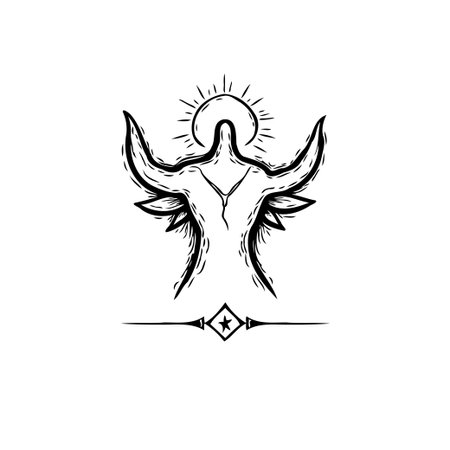 An abstract drawing of a mystical figure with a sun halo, symbolizing enlightenment and spiritual awakening. Evokes themes of ancient and modern spirituality.のイラスト素材